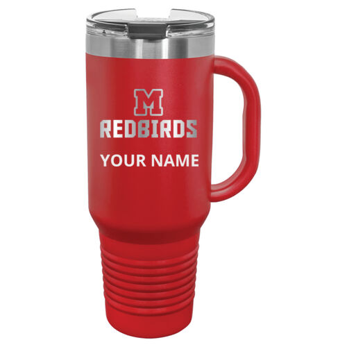 Mayo Redbirds Engraved Design MAE7 on a Polar Camel® - 40 oz. Travel Mug with Handle, Straw Included Thumbnail