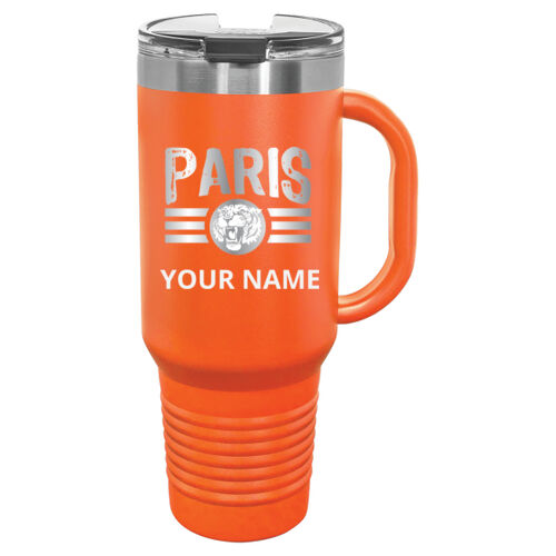 Paris Tigers Design PTE8 Engraved on a Polar Camel® - 40 oz. Travel Mug with Handle, Straw Included Thumbnail